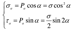 图5-1-9 所示拉杆承受轴向拉力P的作用，设斜截面m-m的面积为A，则σ=P/A为( )。