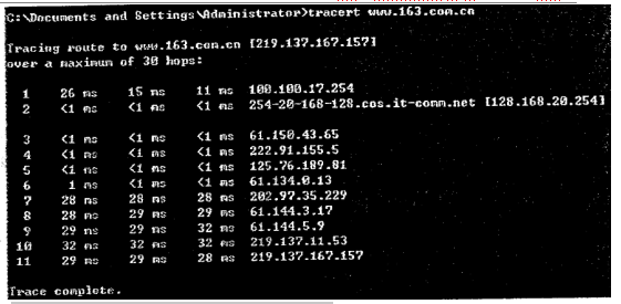 Windows命令tracert www.163.com.cn显示的内容如下，网站www.163.com.cn的IP地址是（31）。