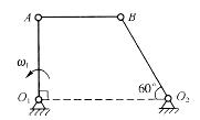 四连杆机构运动到图示位置时，AB//O1O2，O1A杆的角速度为ω1，则O2B 杆的角速度ω2为：