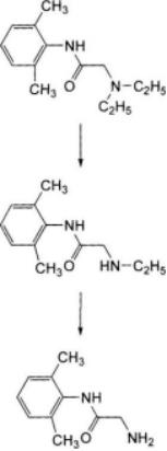 利多卡因在体内代谢如下，其发生的第Ⅰ相生物转化反应是